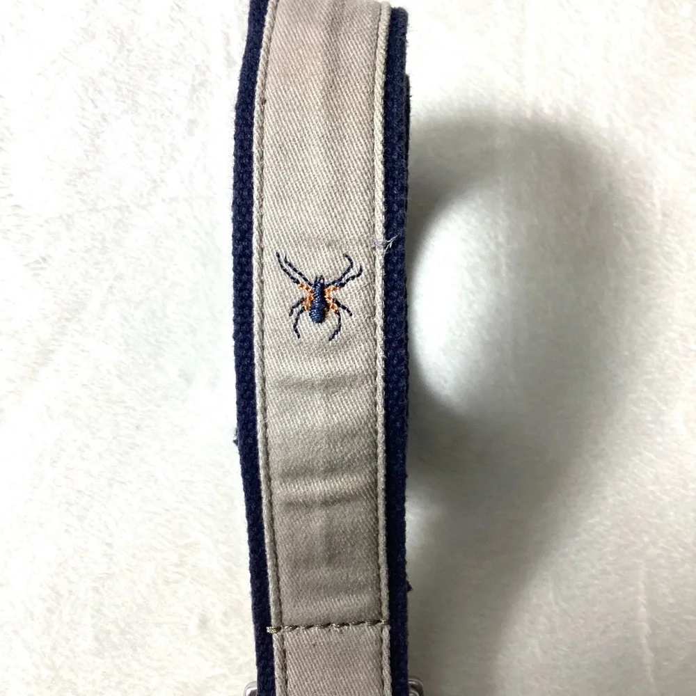 Lands End Boys Icon Belt Khaki Spider Bug‎ Blue Beige Medium Woven Canvas Youth